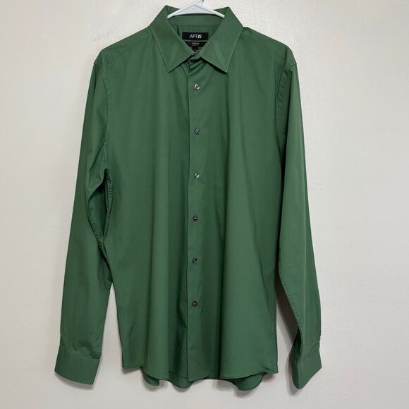Apt. 9 Green Long Sleeve Button Down Slim Fit Shirt Size 17 36/37 - Picture 1 of 10